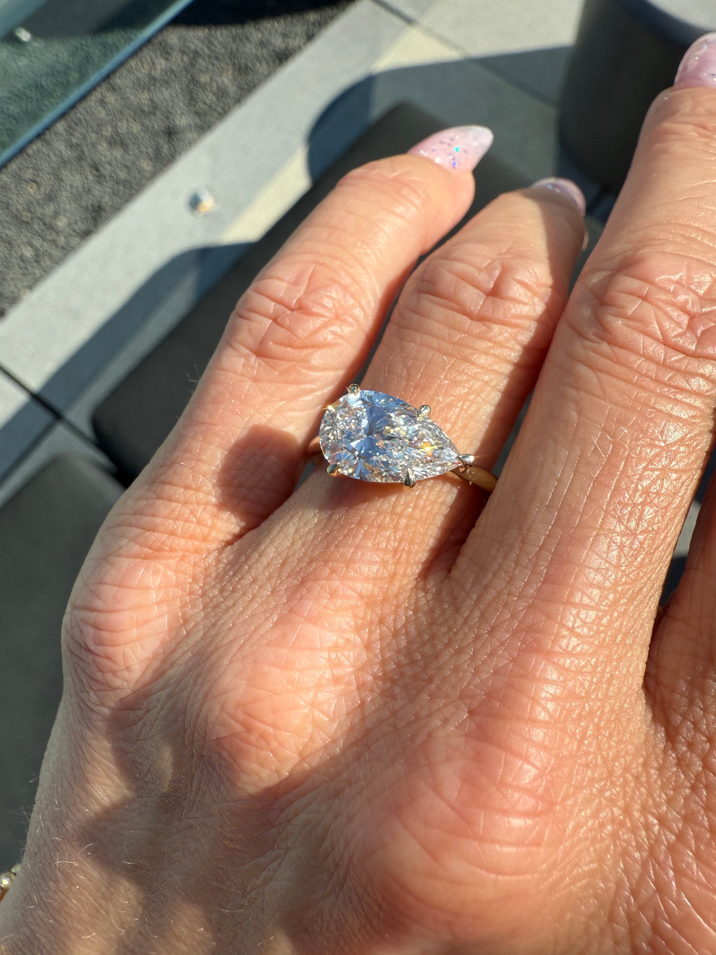 East/West Pear Cut London Engagement Ring with HH