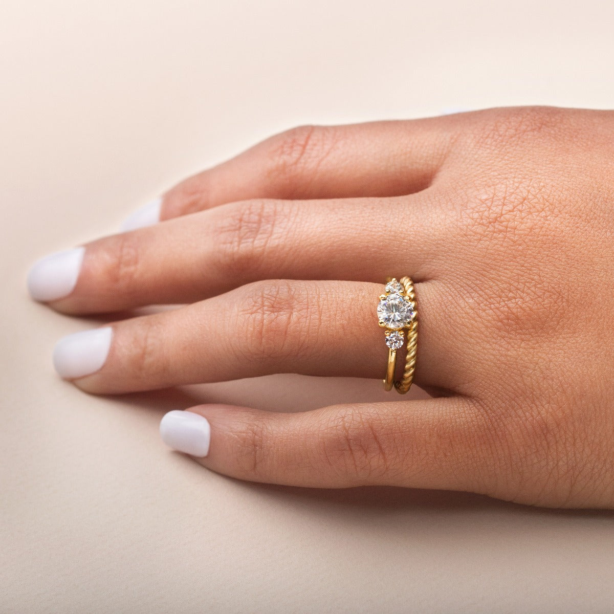 Ultra Thin Lab-Grown 3 Stone Diamond Engagement Ring