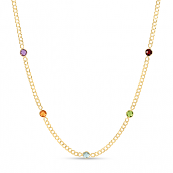 Fancy Gemstone Curb Chain Necklace