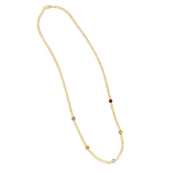 Fancy Gemstone Curb Chain Necklace