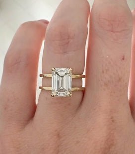 Emerald Cut Diamond Double Band Solitaire Engagement Ring - Lanore Fine Jewelry