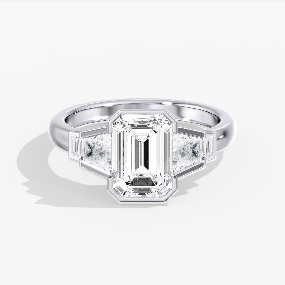 Emerald Cut Half Bezel Ring, 3 ct