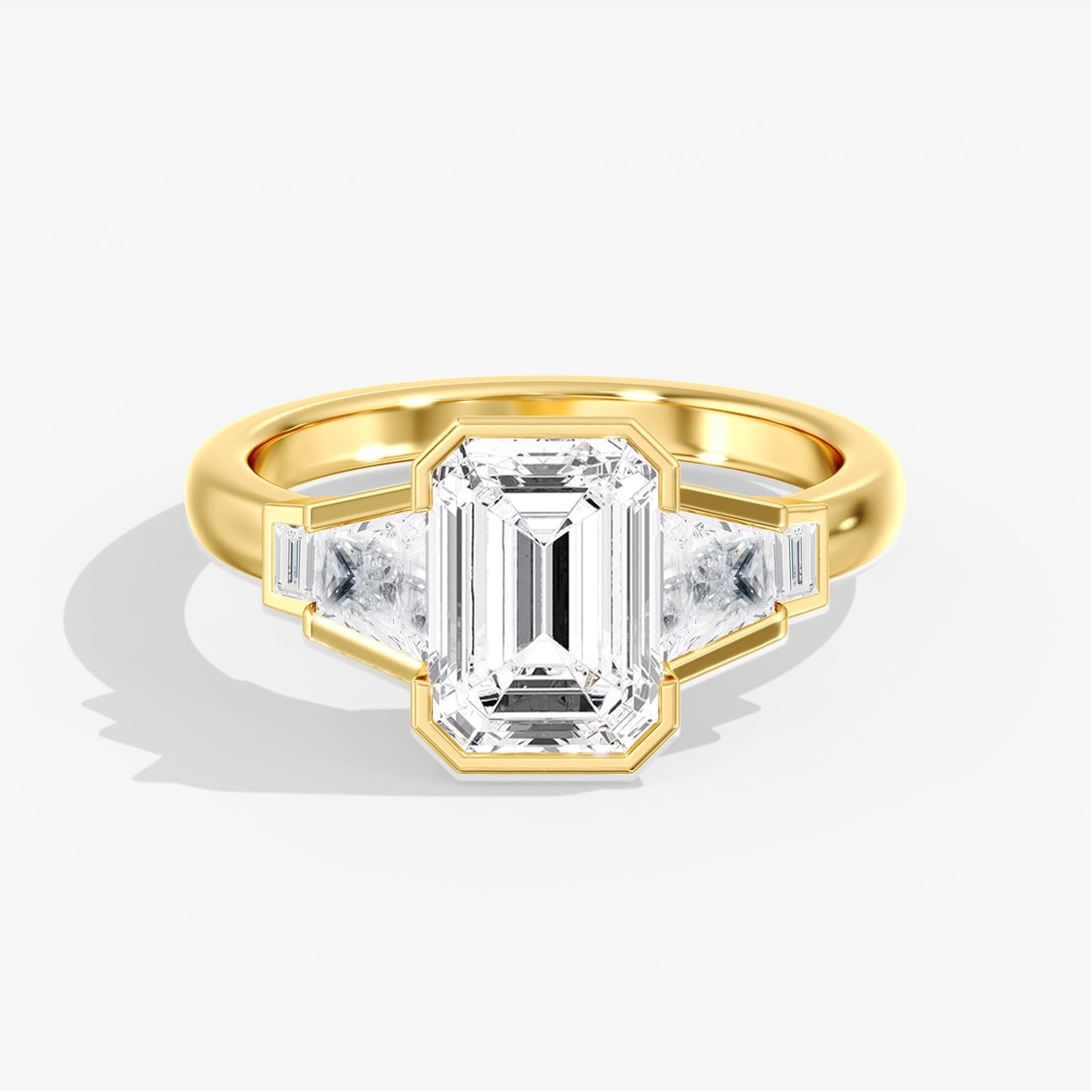 Emerald Cut Half Bezel Ring, 3 ct