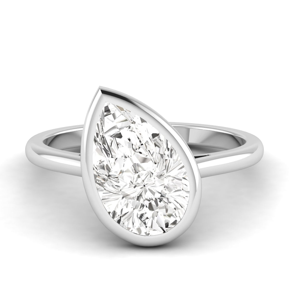 Pear Bezel Solitaire Ring, 3 ct