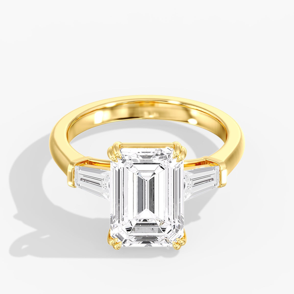 Three Stone Emerald Cut Diamond Ring, 5 ct