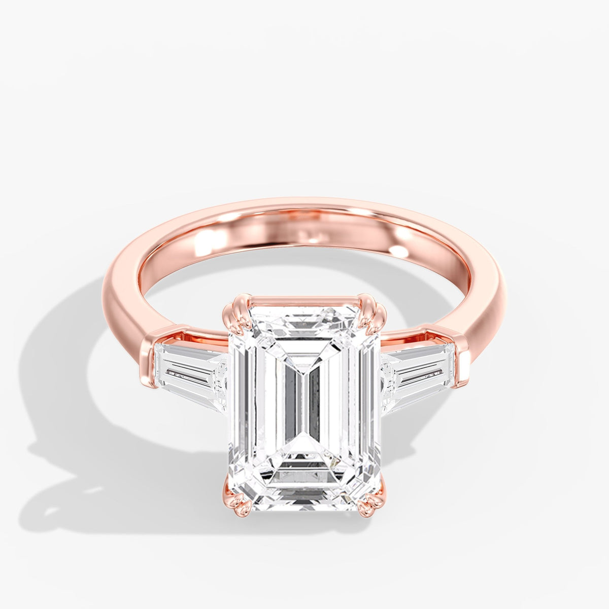 Three Stone Emerald Cut Diamond Ring, 5 ct