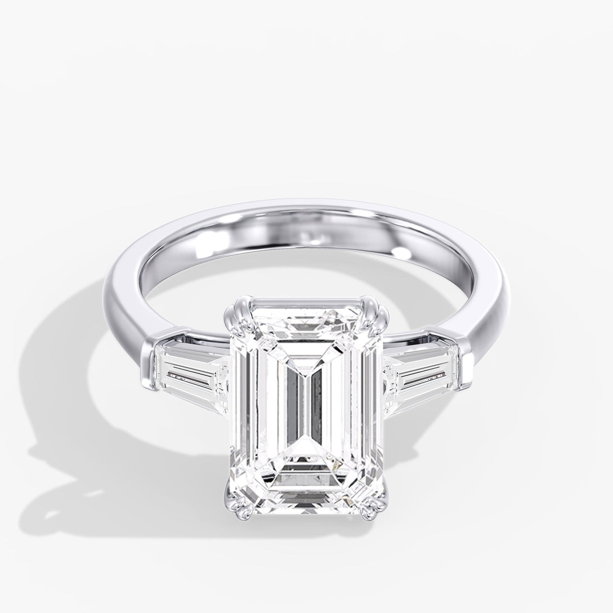Three Stone Emerald Cut Diamond Ring, 5 ct