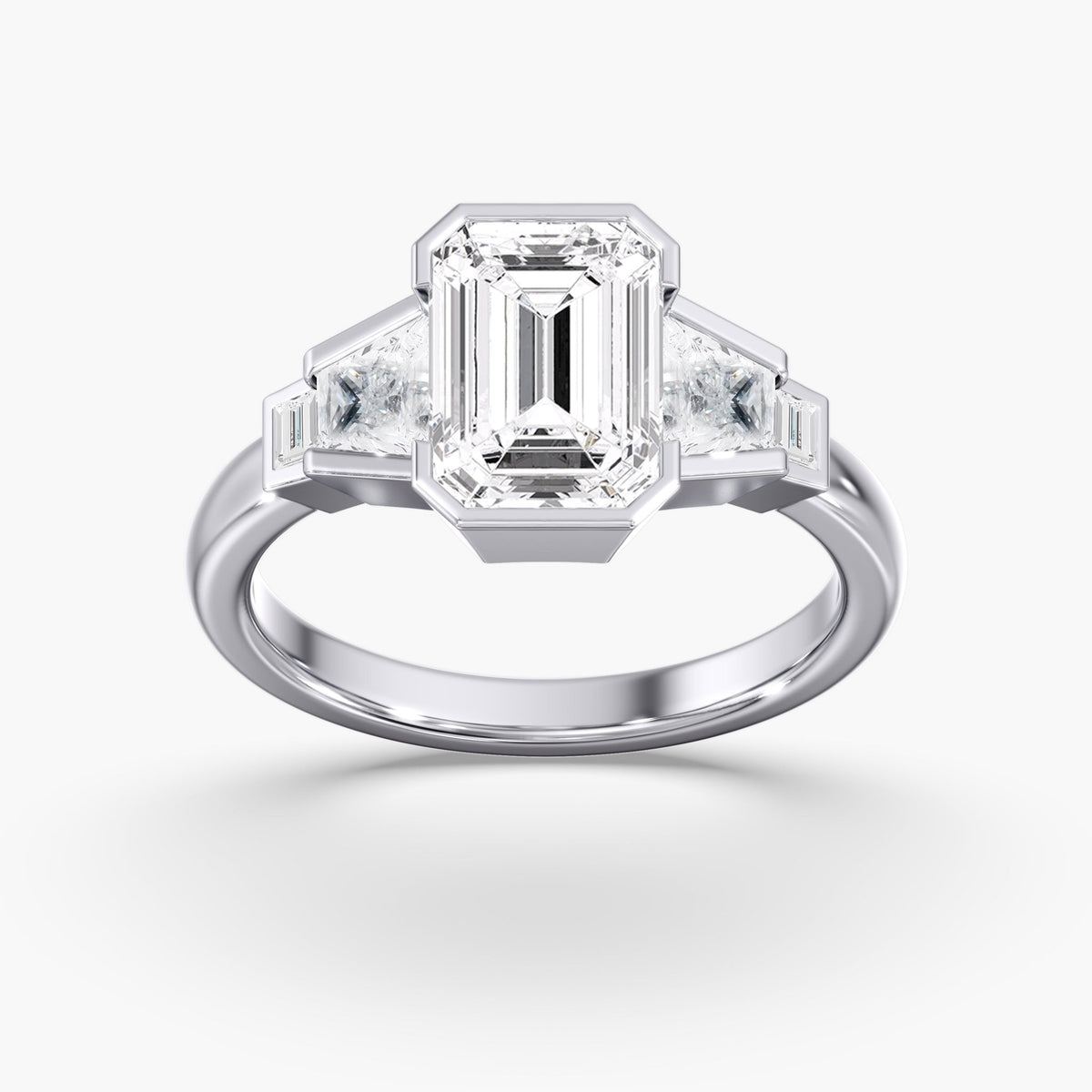 Emerald Cut Half Bezel Ring, 3 ct