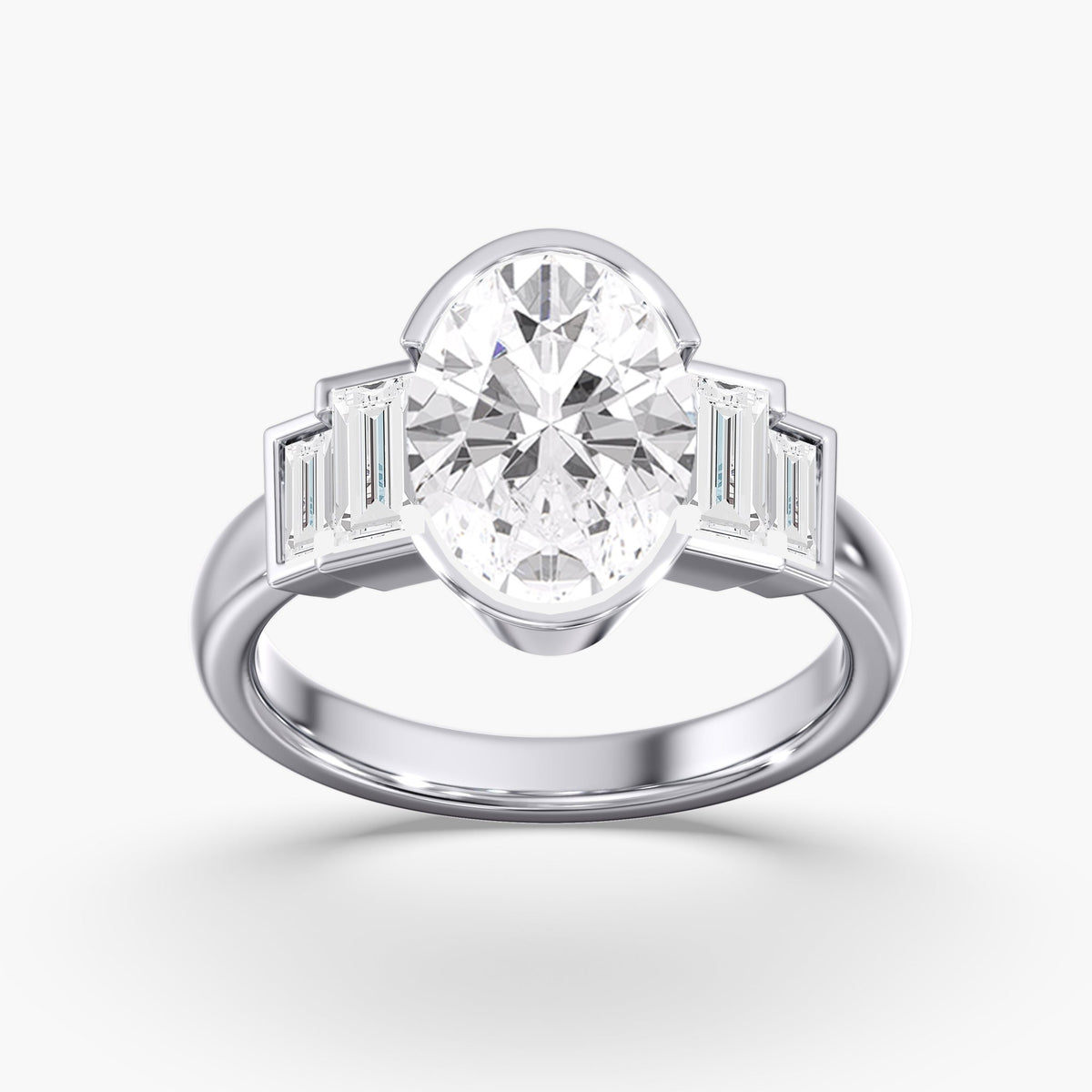 Oval Half Bezel Ring, 3 ct