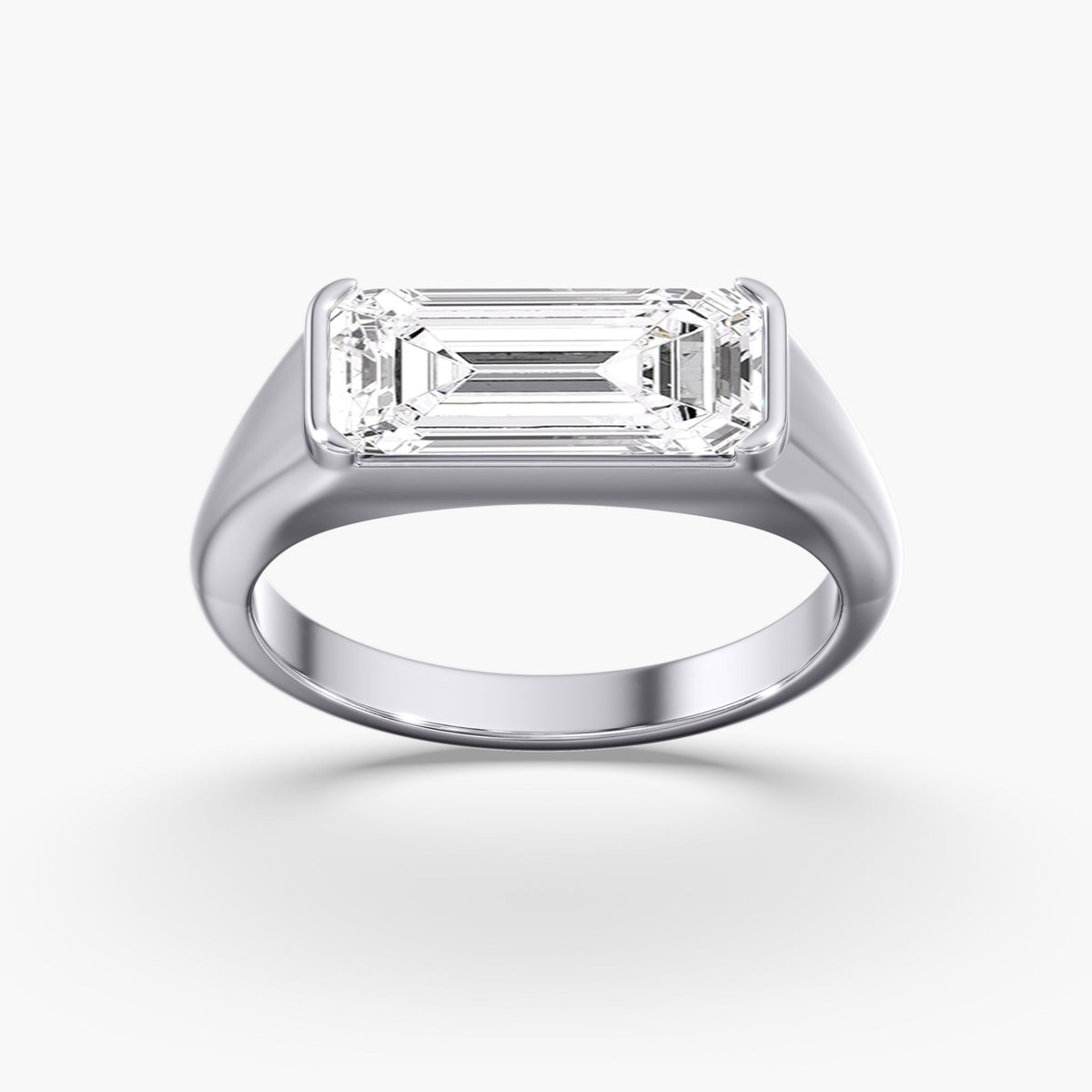 Elongated Emerald Cut Half Bezel Ring
