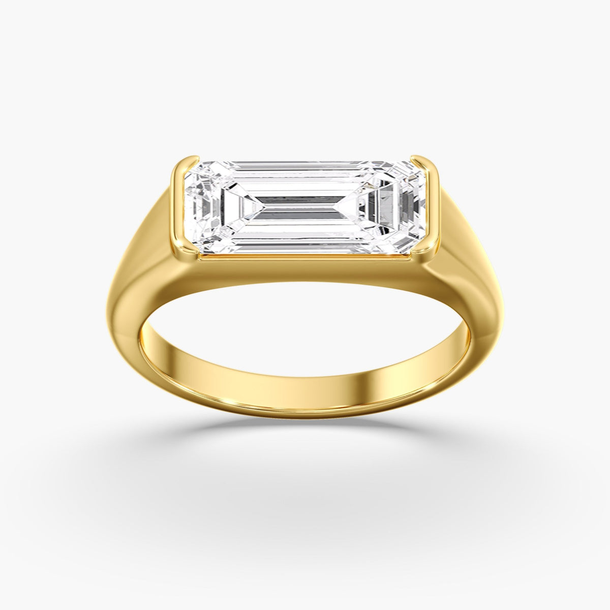 Elongated Emerald Cut Half Bezel Ring
