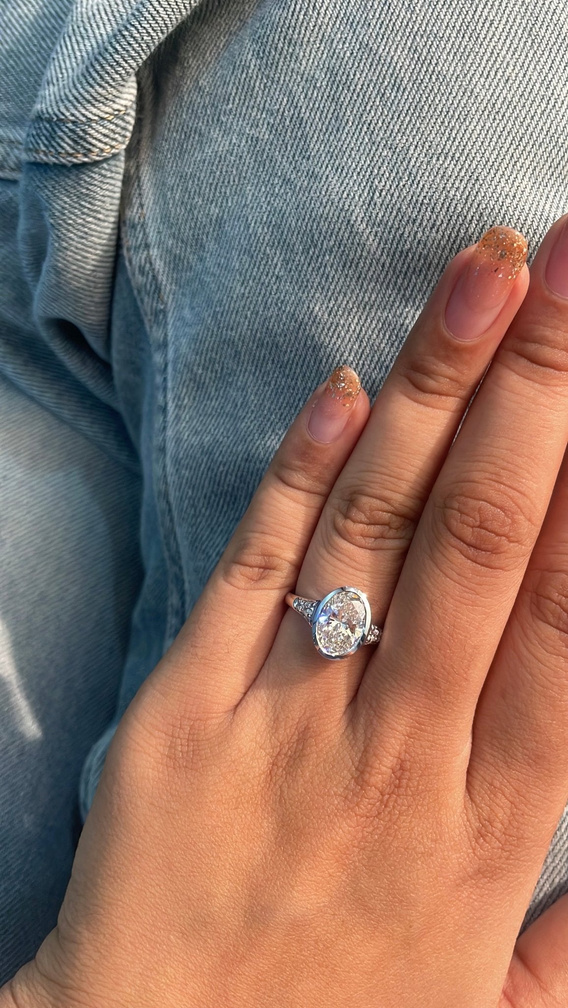 Oval Bezel Solitaire Ring, 3 ct