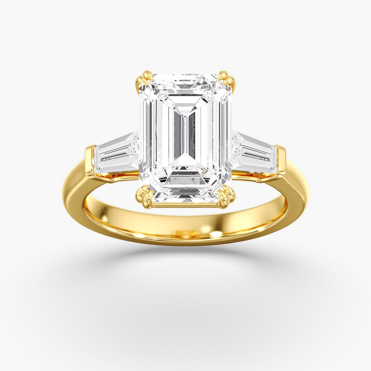 Three Stone Emerald Cut Diamond Ring, 5 ct
