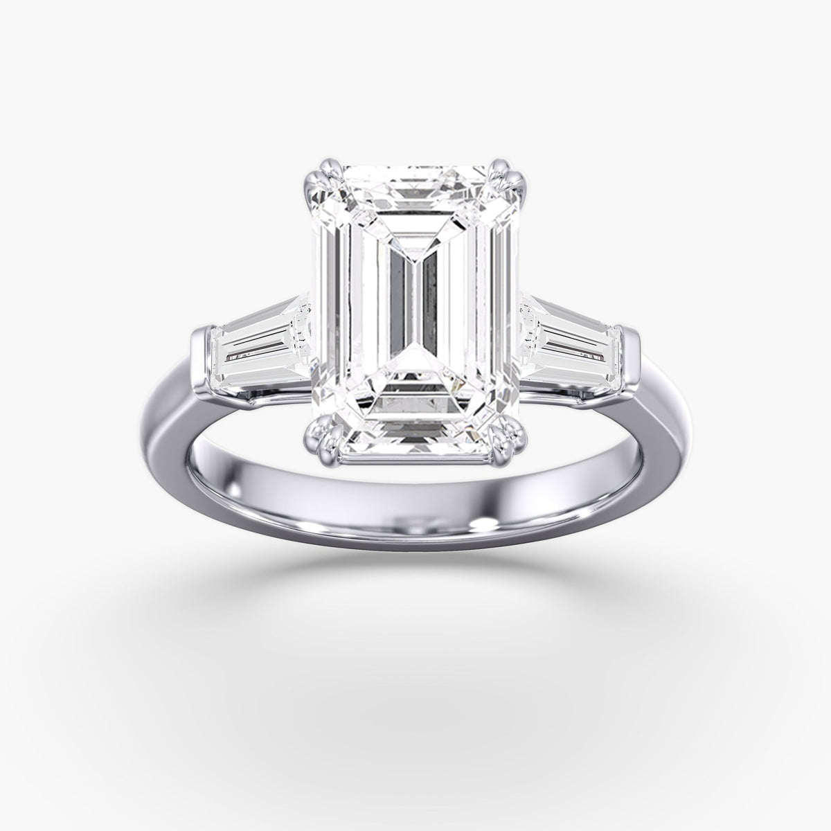 Three Stone Emerald Cut Diamond Ring, 5 ct