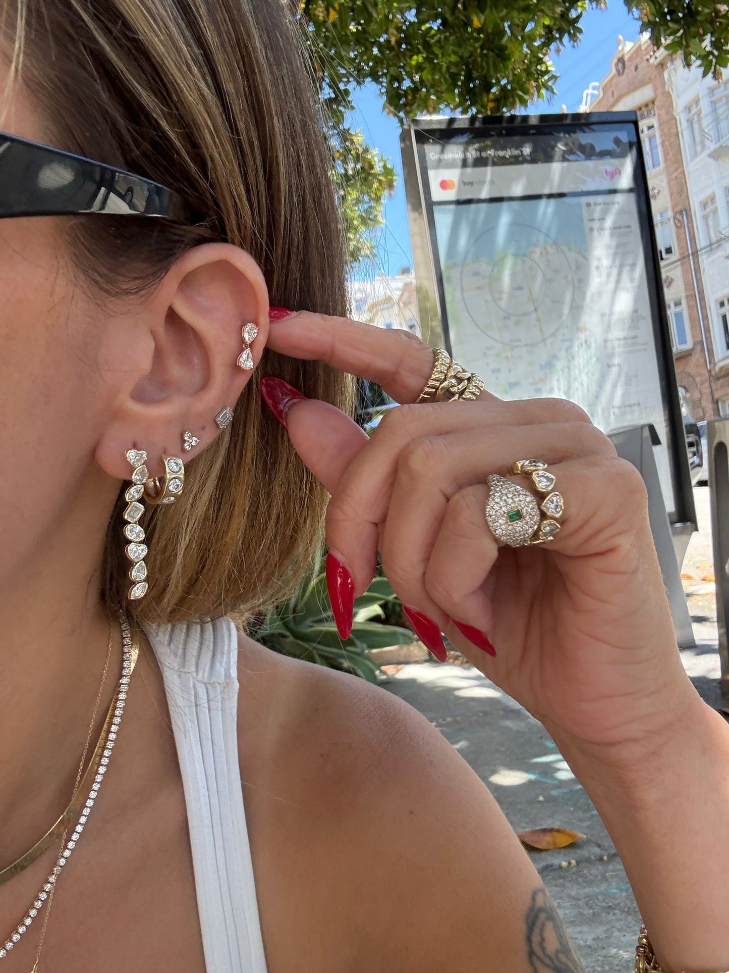 Mixed Shape Diamond Drop Earrings
