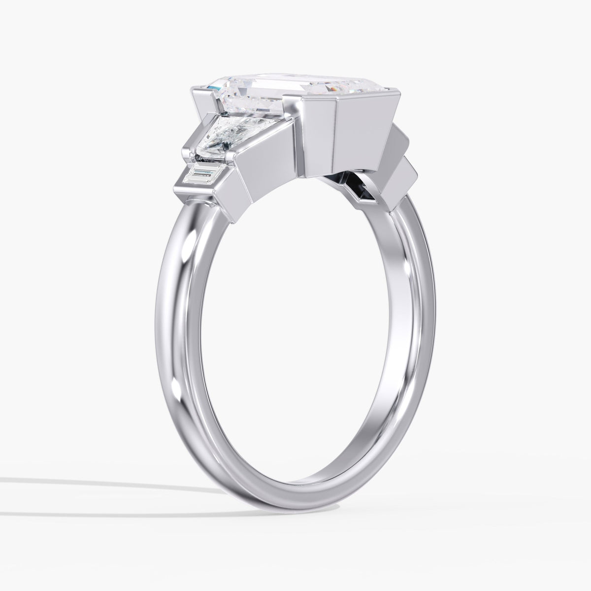 Emerald Cut Half Bezel Ring, 3 ct