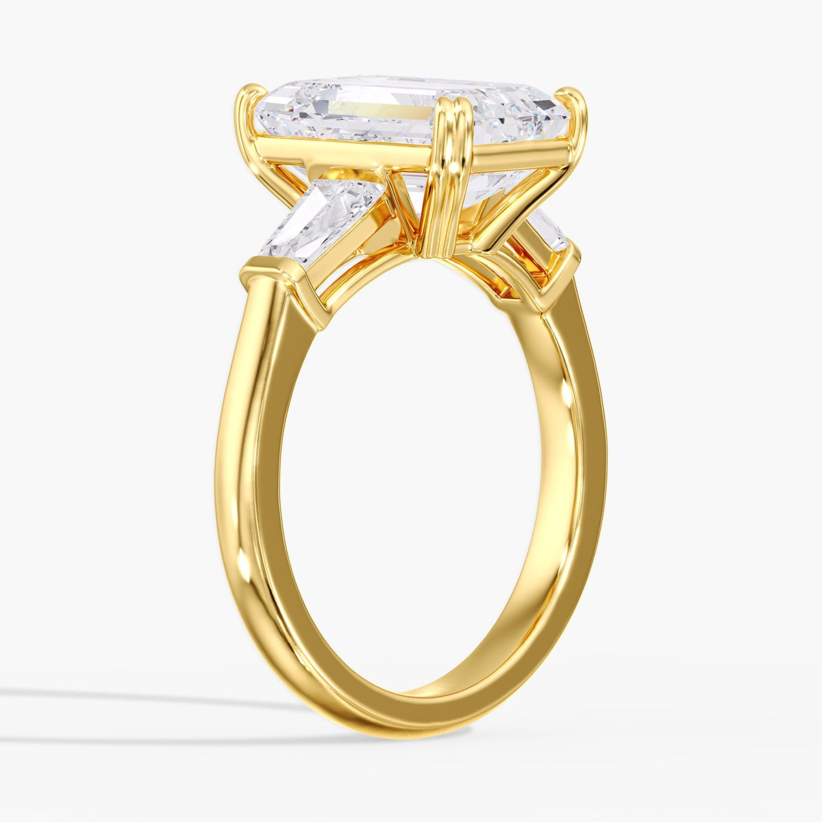 Three Stone Emerald Cut Diamond Ring, 5 ct