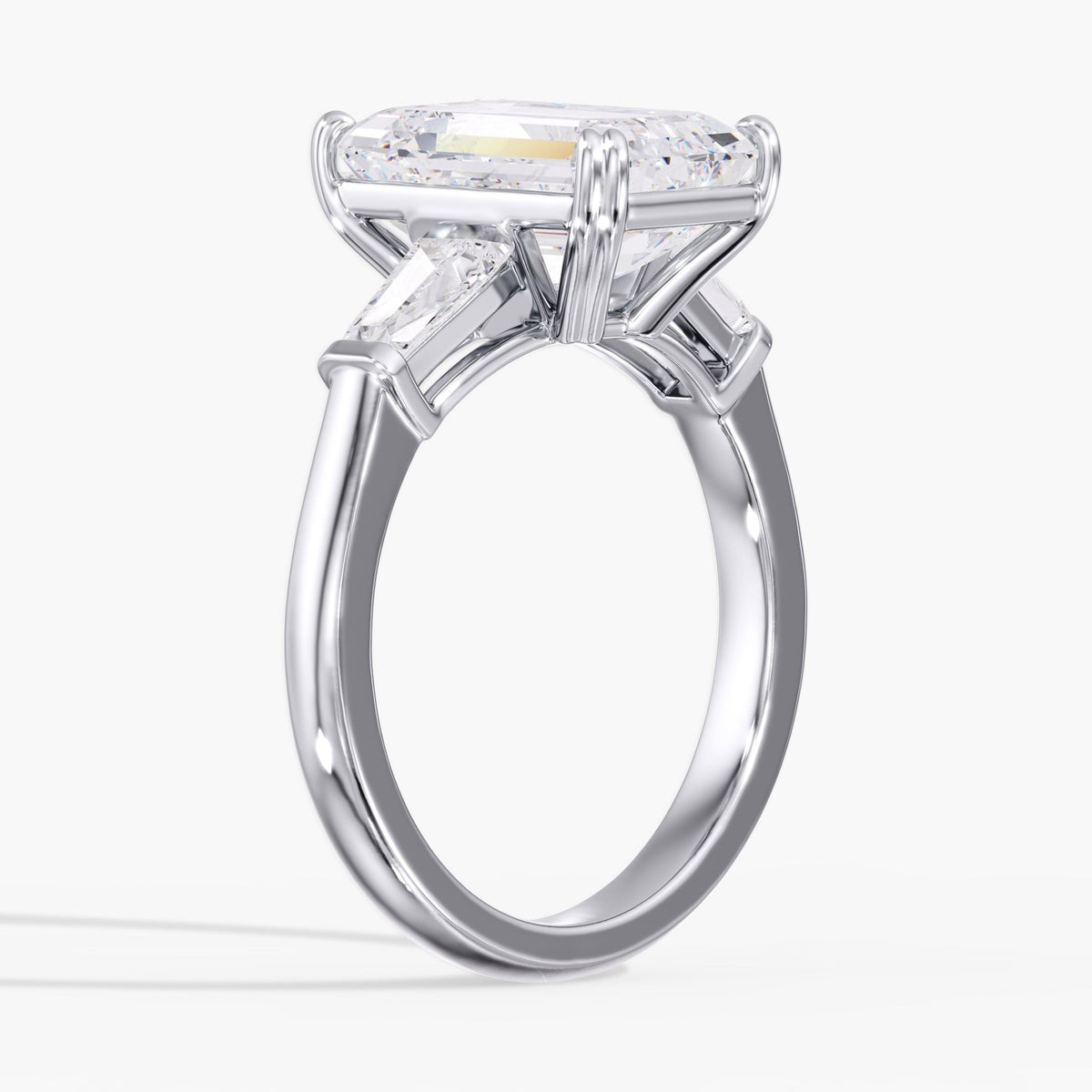 Three Stone Emerald Cut Diamond Ring, 5 ct