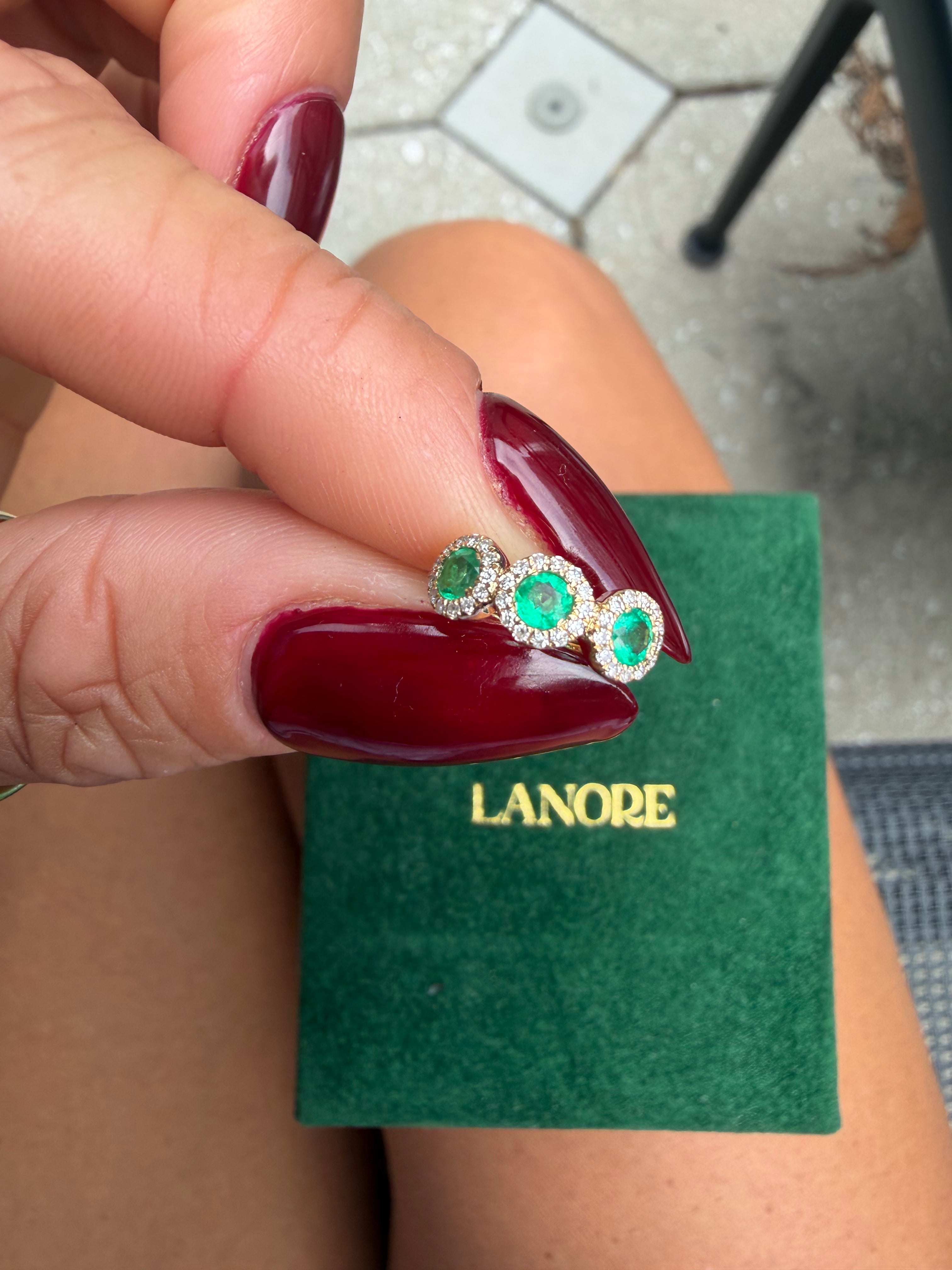 Emerald and Diamond Halo Ear Cuff