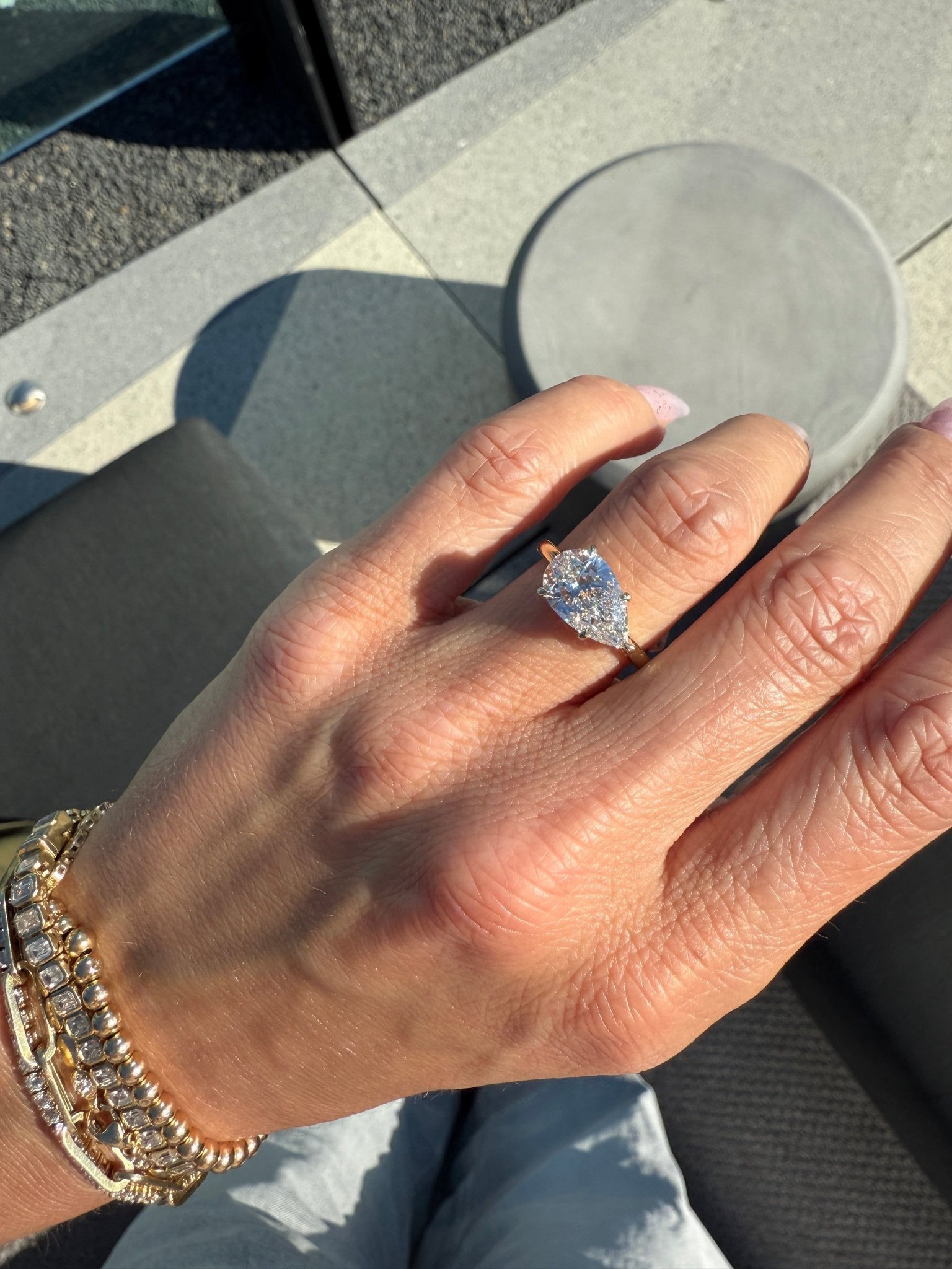East/West Pear Cut London Engagement Ring with HH - Lanore Fine Jewelry