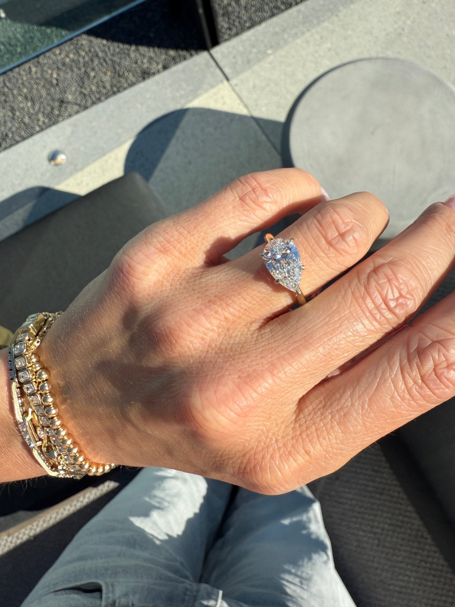 East/West Pear Cut London Engagement Ring with HH - Lanore Fine Jewelry