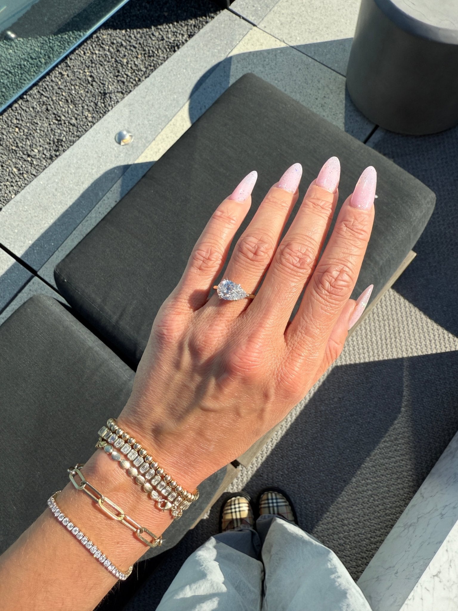 East/West Pear Cut London Engagement Ring with HH - Lanore Fine Jewelry
