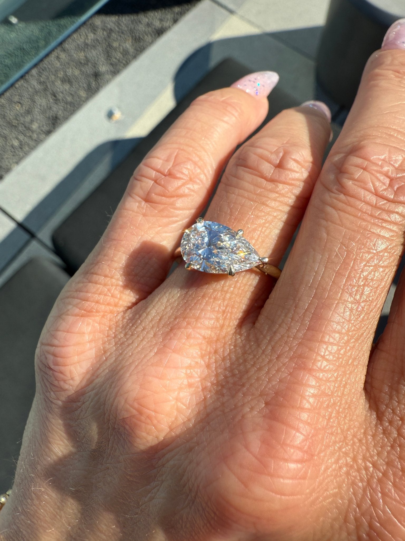 East/West Pear Cut London Engagement Ring with HH - Lanore Fine Jewelry