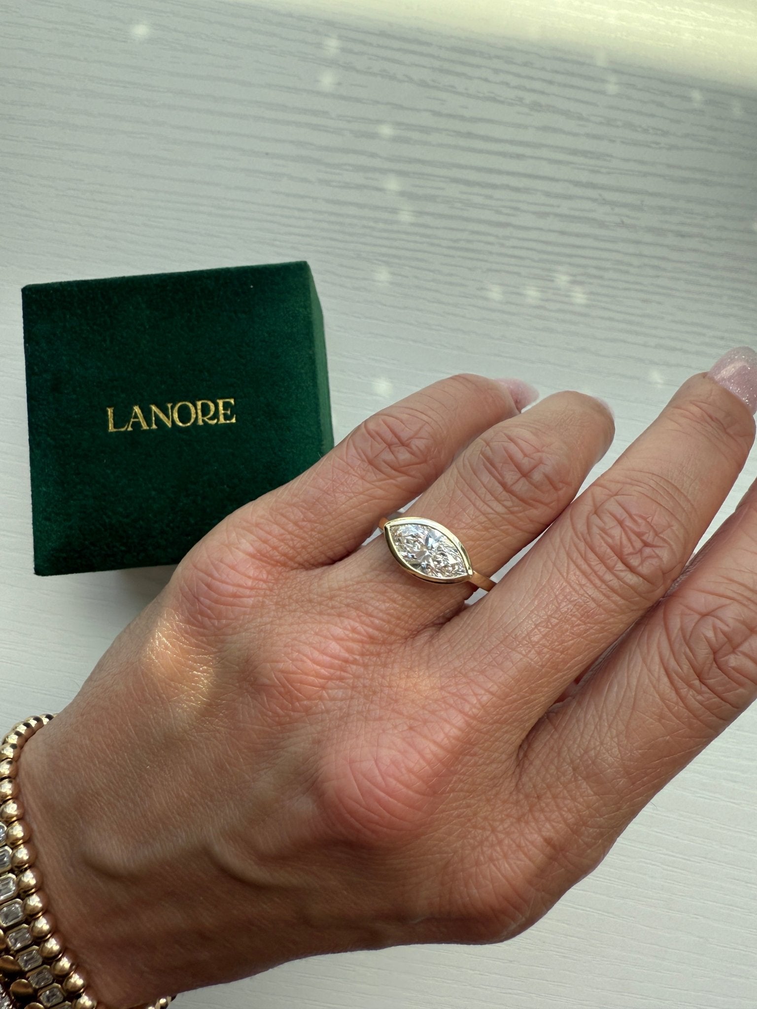 East/West Marquise Paris Engagement Ring - Lanore Fine Jewelry