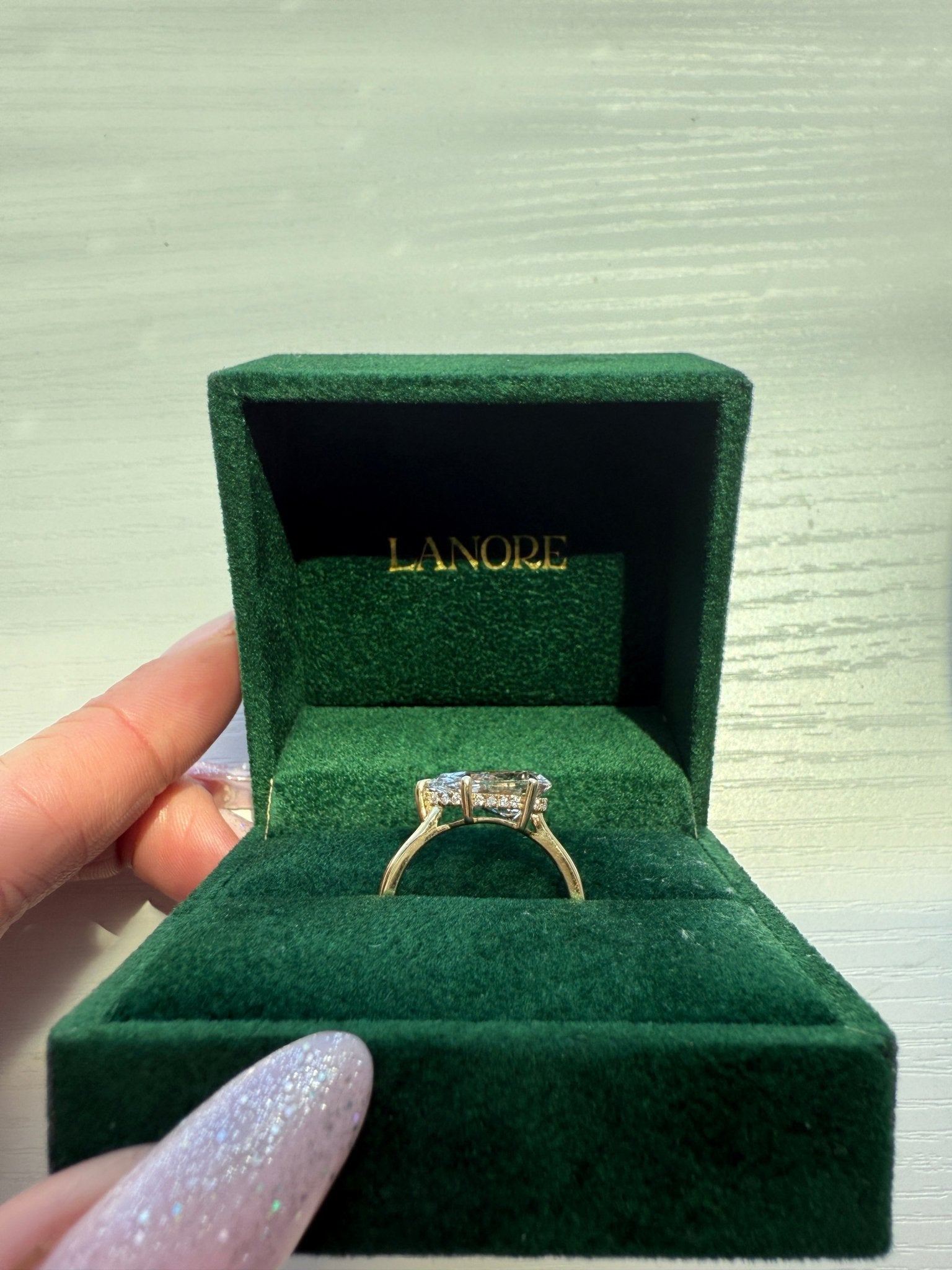 East/West Pear Cut London Engagement Ring with HH - Lanore Fine Jewelry