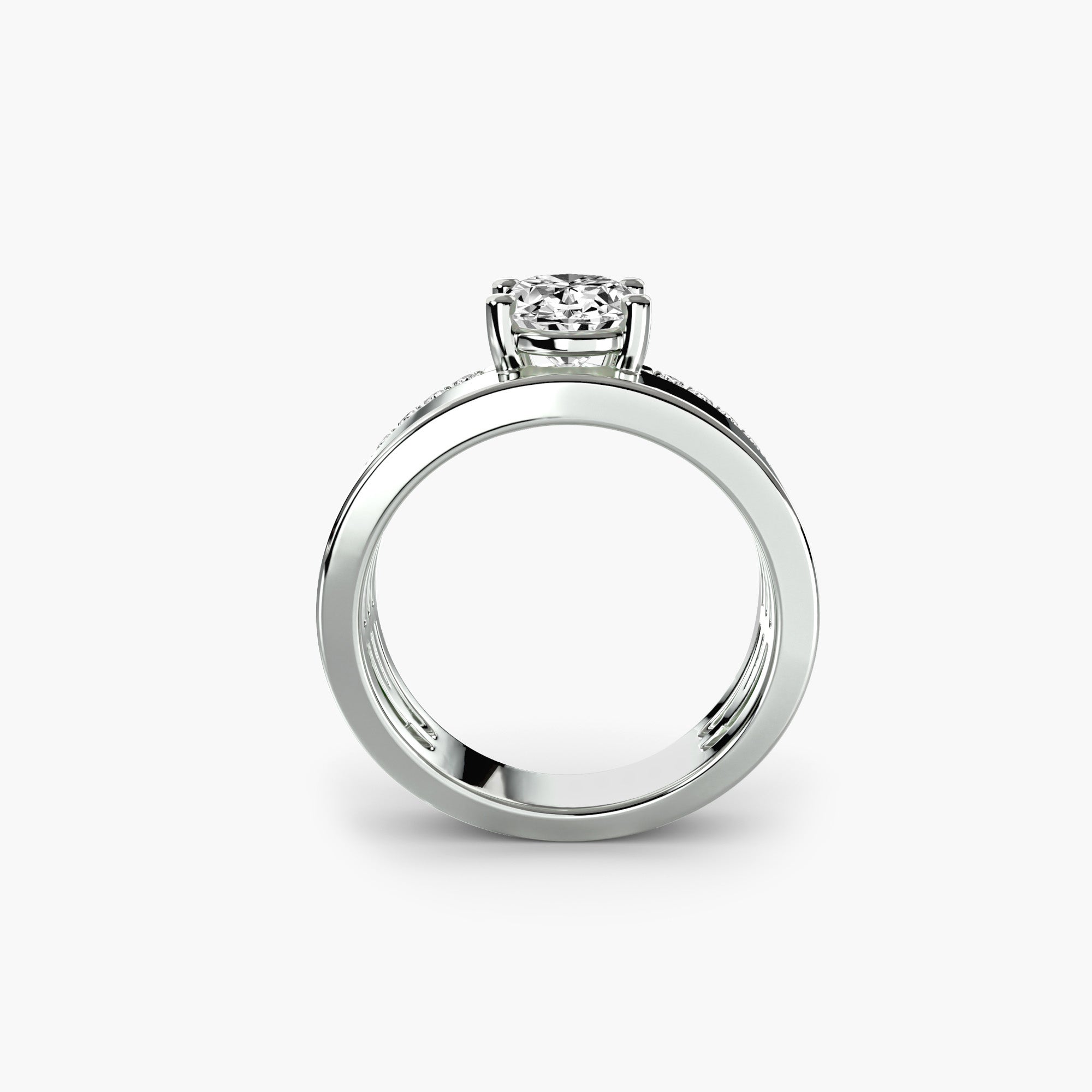 Wide Band Solitaire with Pavé Band - Lanore Fine Jewelry
