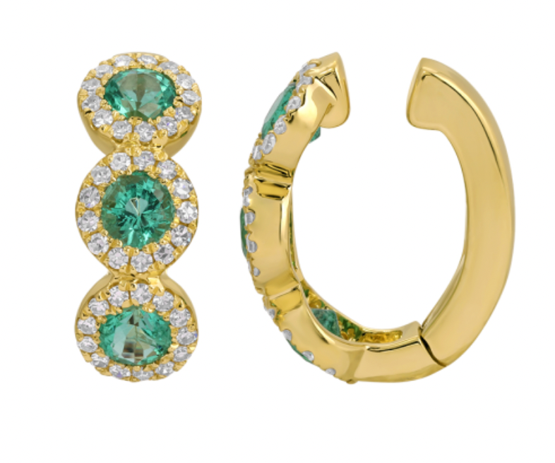 Emerald and Diamond Halo Ear Cuff