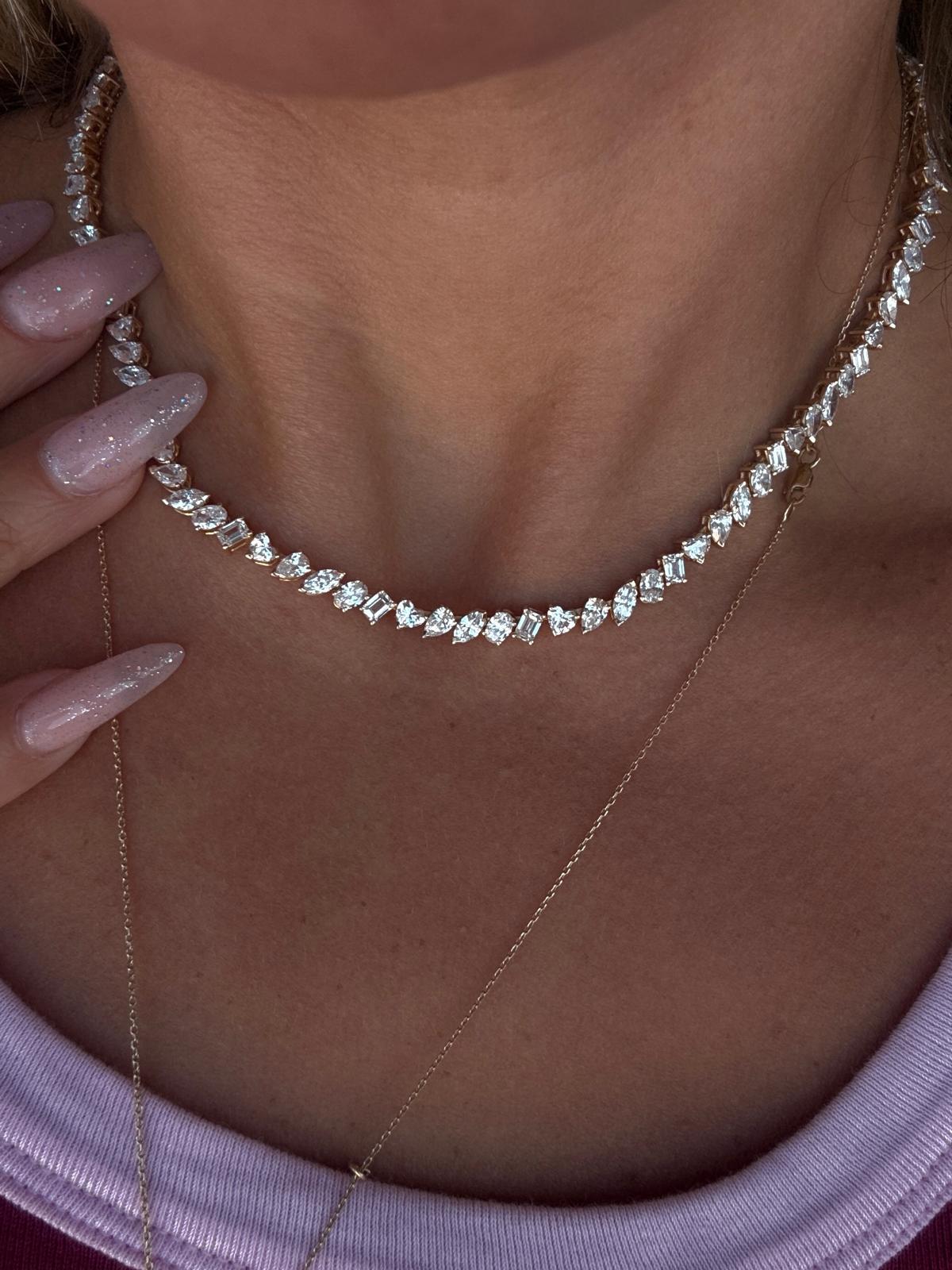 Mixed Shape LG Diamond Tennis Necklace (22ctw) - Lanore Fine Jewelry