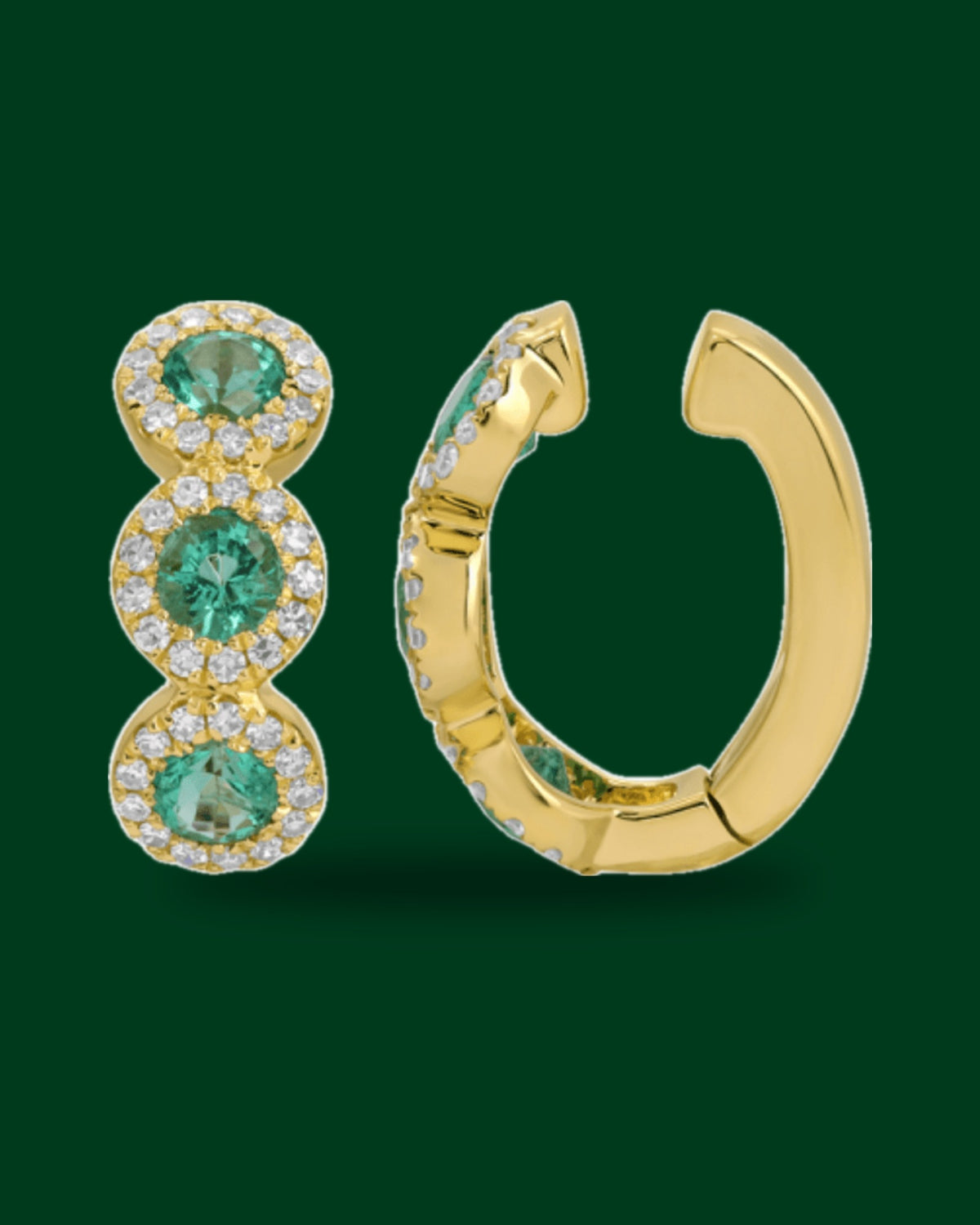 Emerald and Diamond Halo Ear Cuff