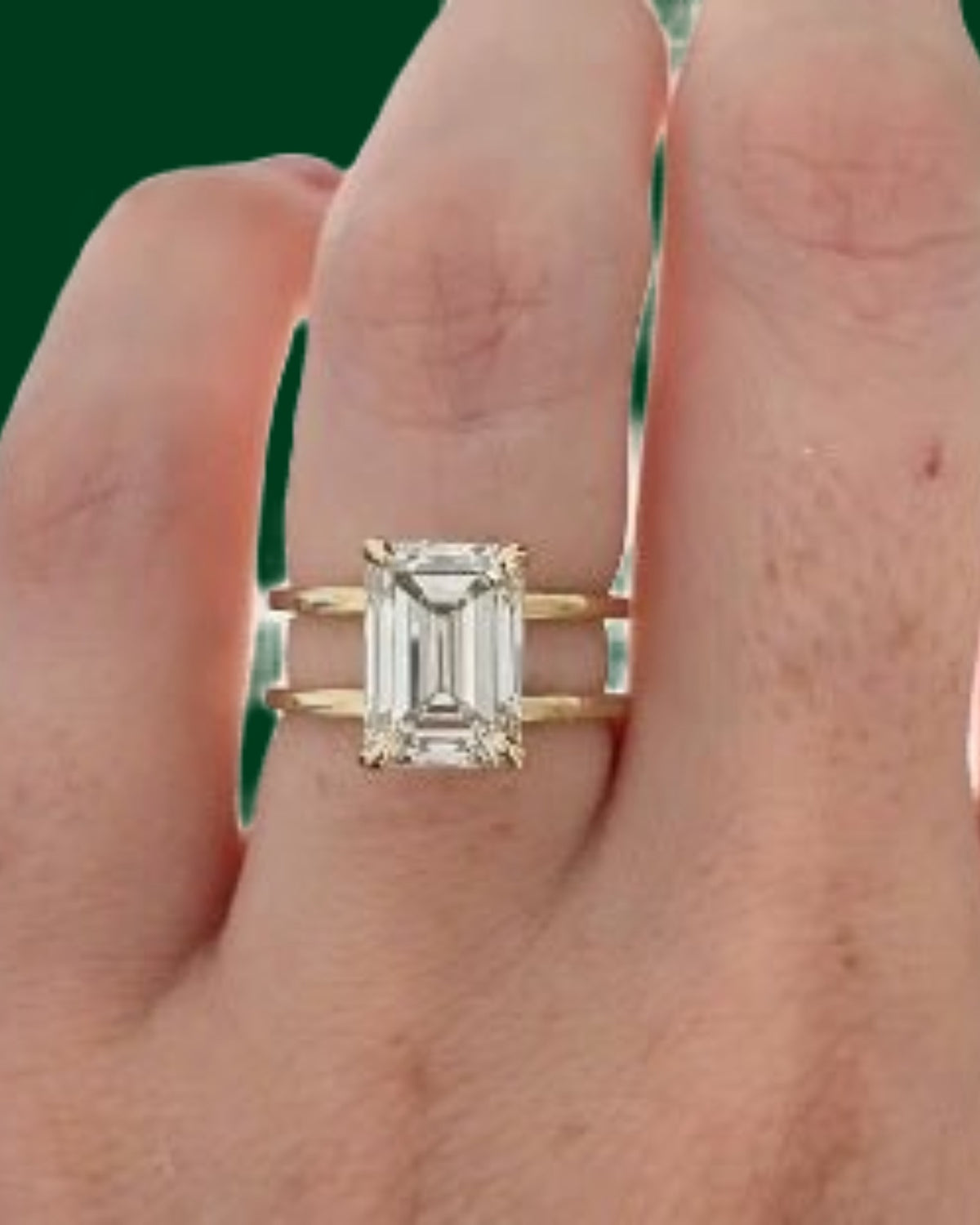 Emerald Cut Diamond Double Band Solitaire Engagement Ring