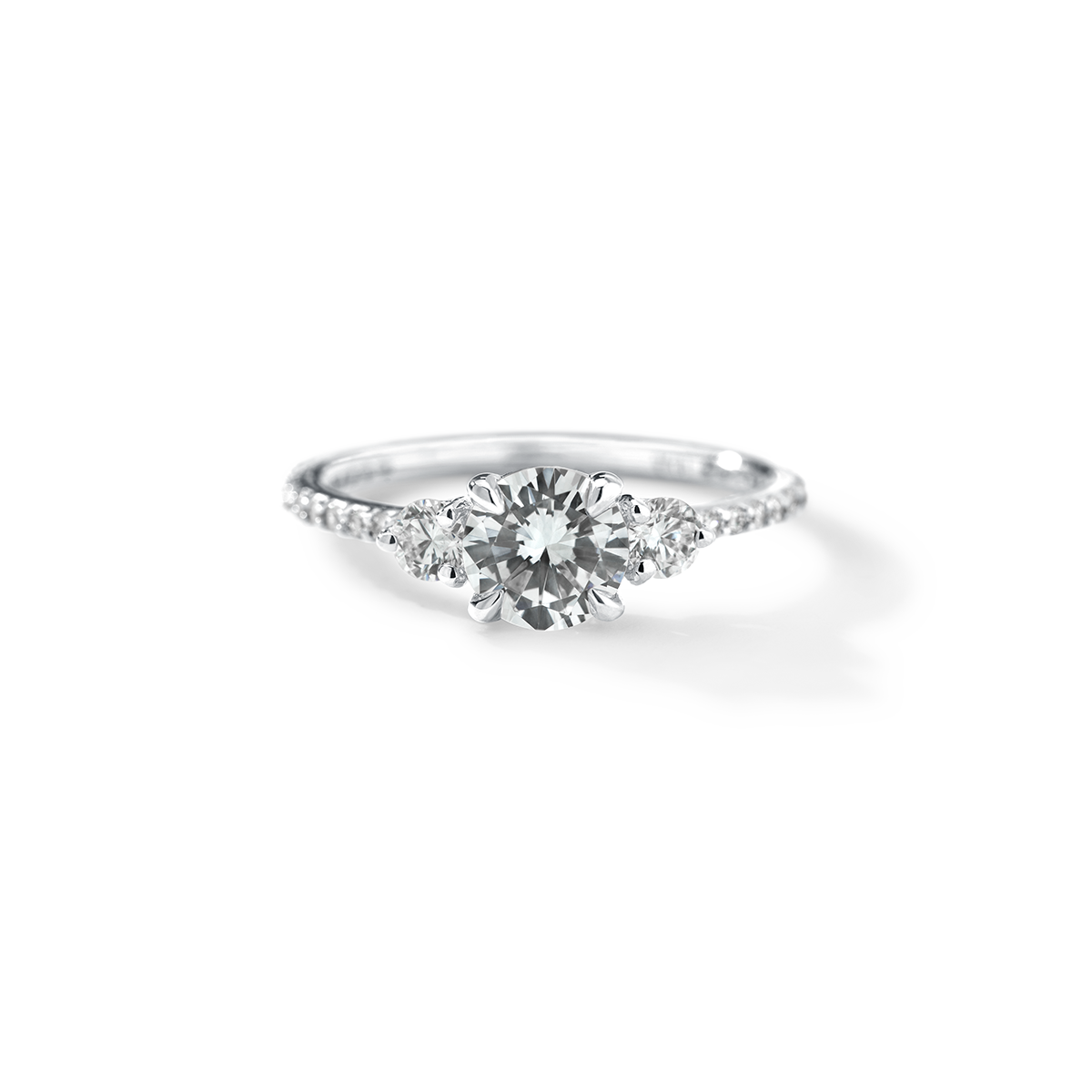 Ultra Thin Lab-Grown 3 Stone Diamond Pave Engagement Ring