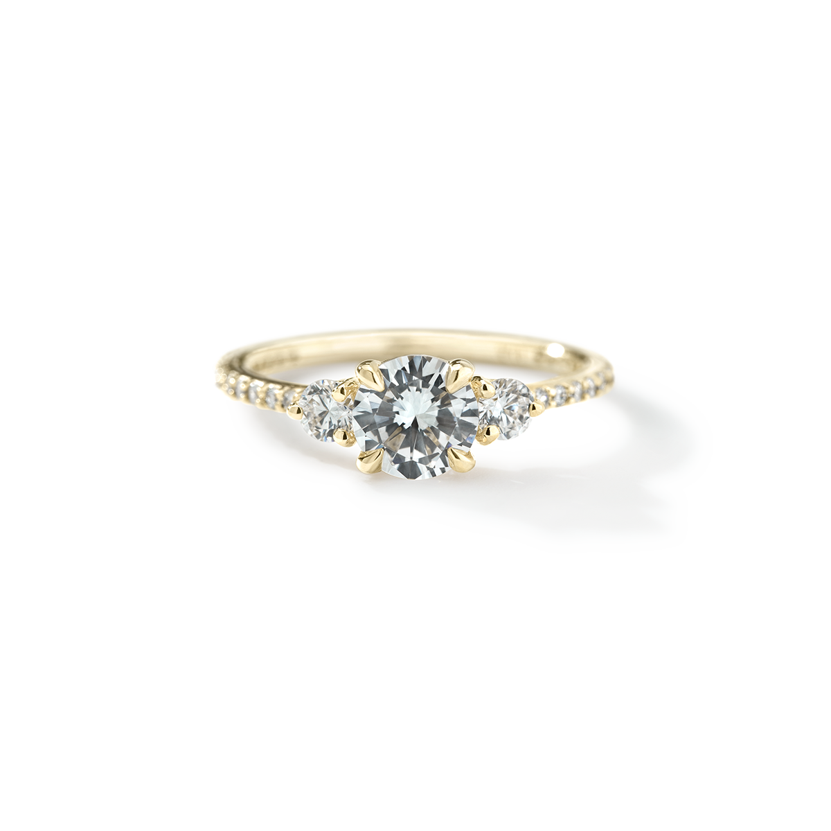 Ultra Thin Lab-Grown 3 Stone Diamond Pave Engagement Ring