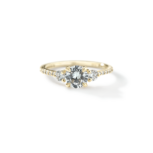 Ultra Thin Lab-Grown 3 Stone Diamond Pave Engagement Ring