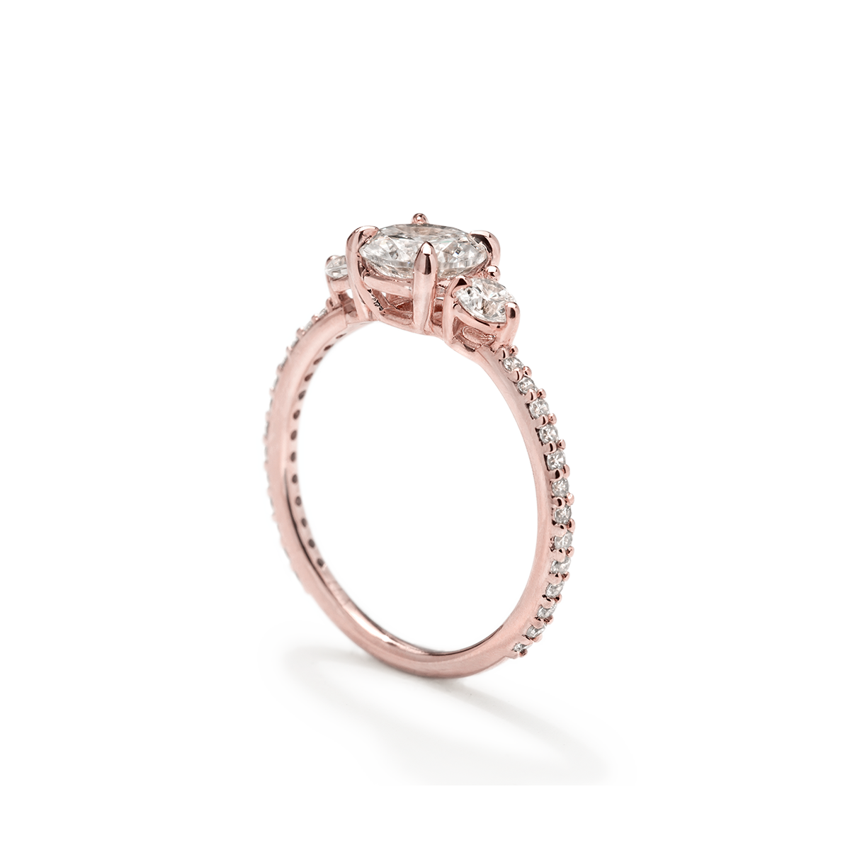 Ultra Thin Lab-Grown 3 Stone Diamond Pave Engagement Ring