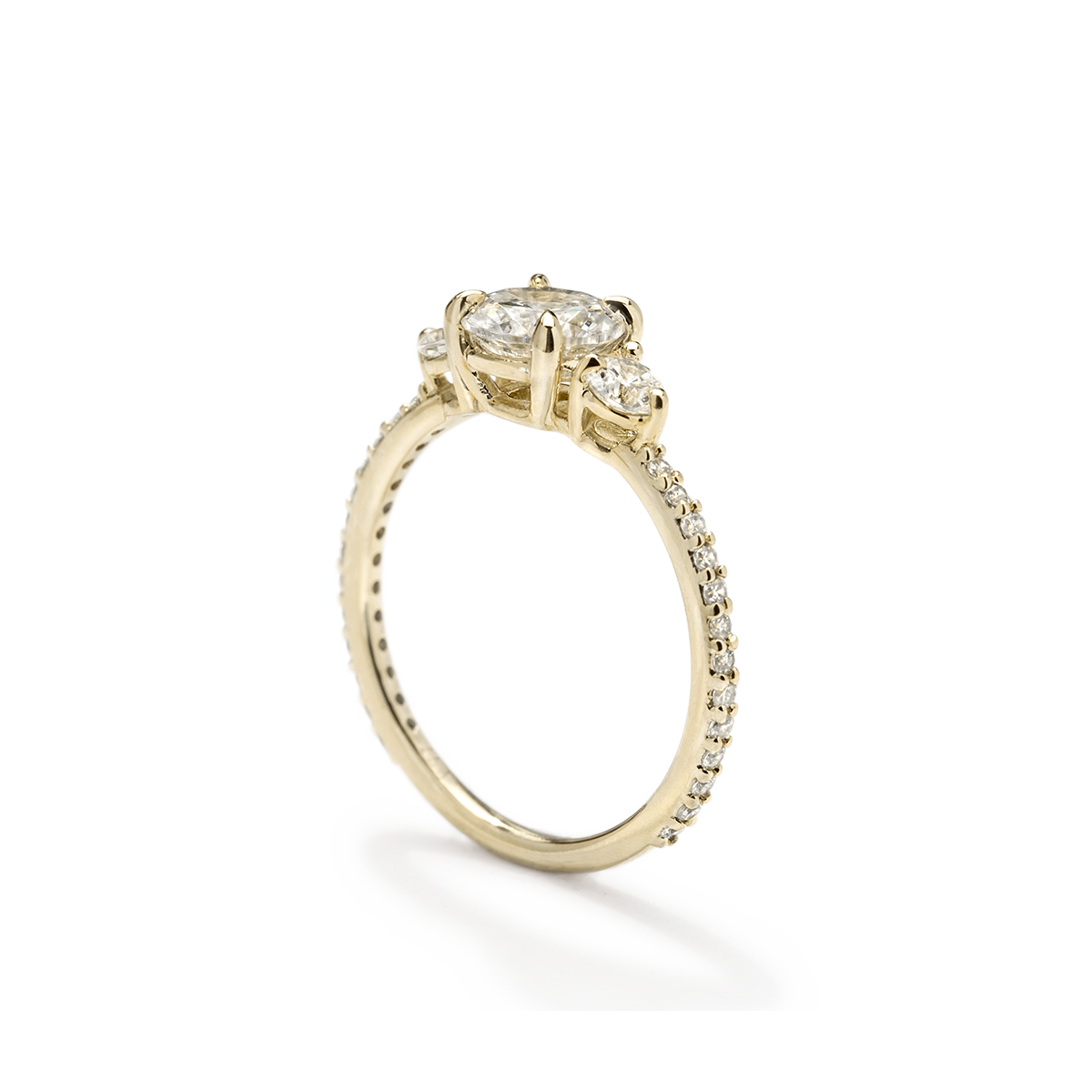 Ultra Thin Lab-Grown 3 Stone Diamond Pave Engagement Ring