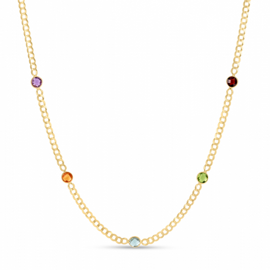 Fancy Gemstone Curb Chain Necklace