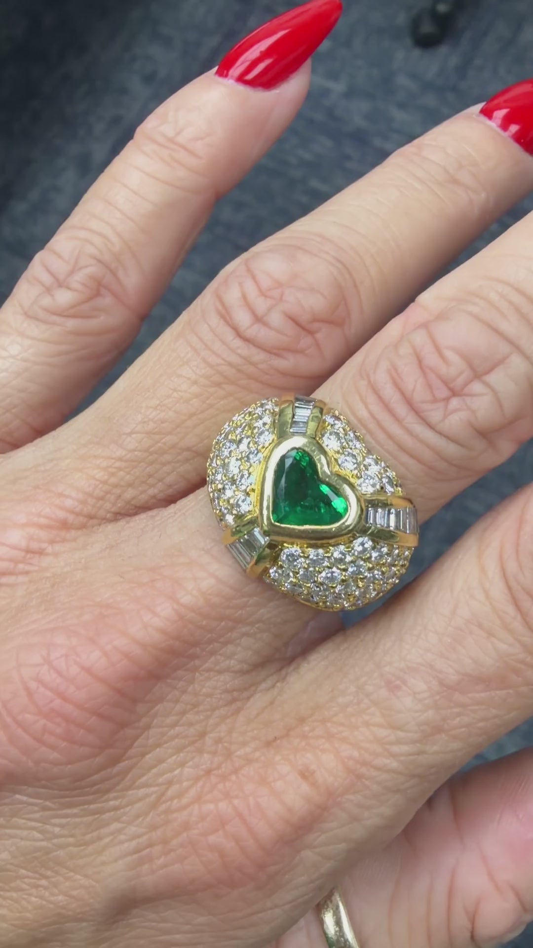 Heart emerald and diamond dome ring video